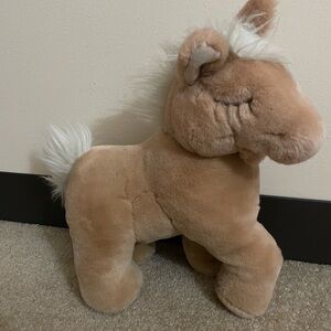 Tan Stuffed Animal Horse with Fluffy Mane and Cute Features